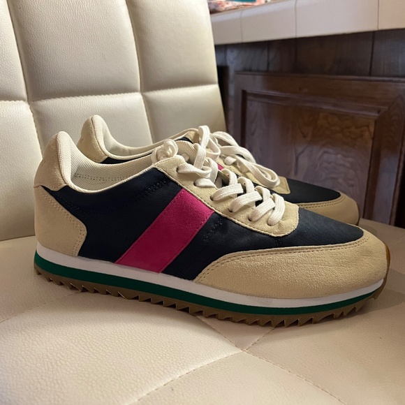 J Crew Fashionable Sneaker Navy, Pink & Cream - Picture 2 of 4